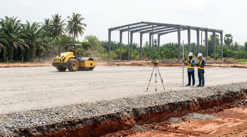 งานบดอัดชั้นฐานราก Sub-base มาตรฐานสนามกีฬา ก่อนสร้างสนามฟุตบอลหญ้าเทียม