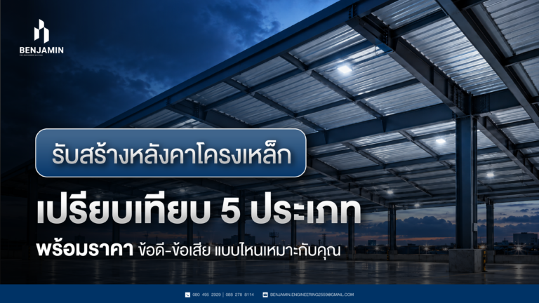 รับสร้างหลังคาโครงเหล็ก เปรียบเทียบ 5 ประเภท พร้อมราคา ข้อดี-ข้อเสีย แบบไหนเหมาะกับคุณ